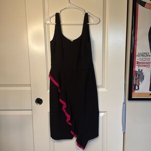 Maggy London Black Pink V-Neck Belted Dress